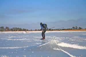 Ice-skating on a lake