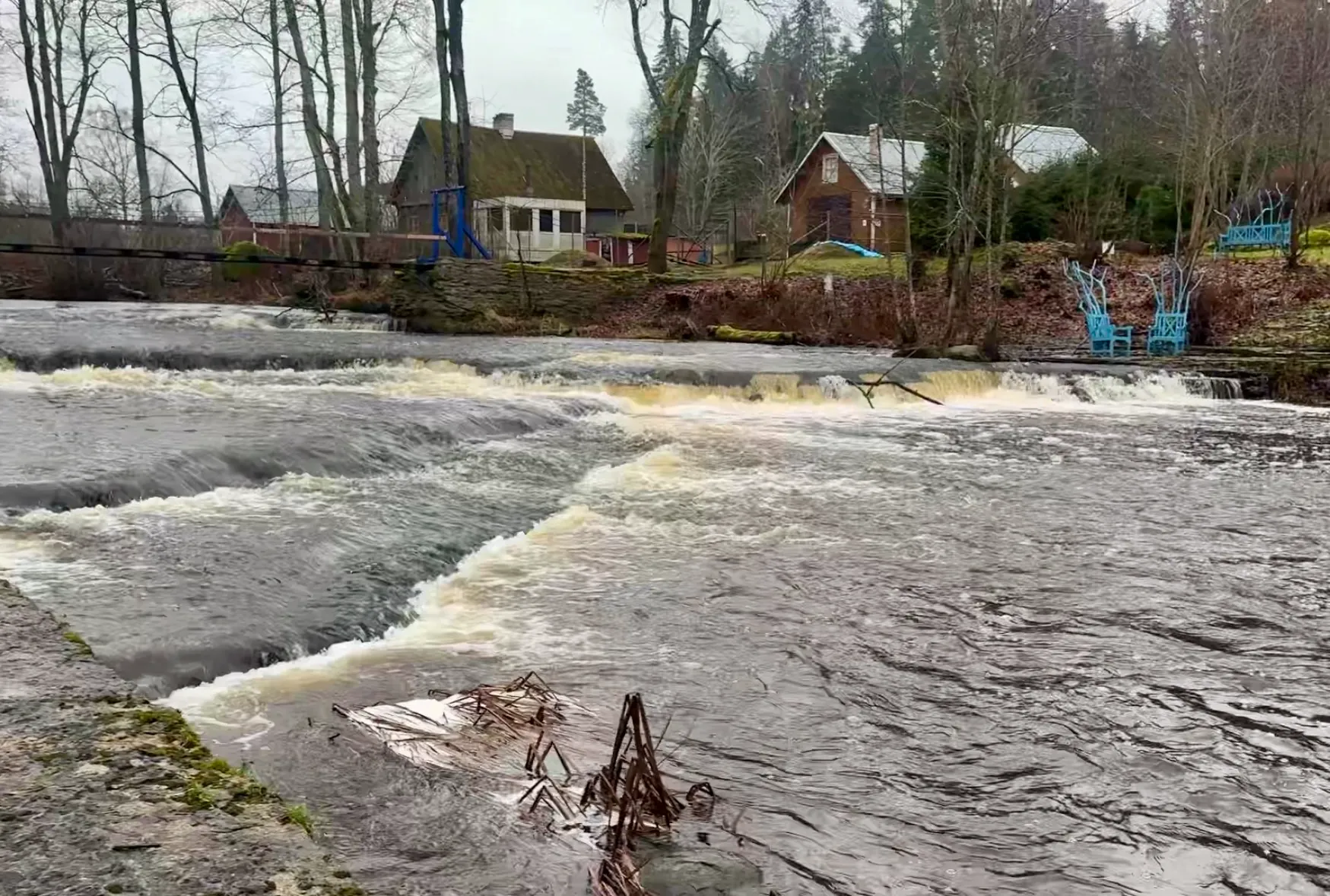 Joaveski waterfall in Lahemaa National Park, Estonia flowing over limestone steps
