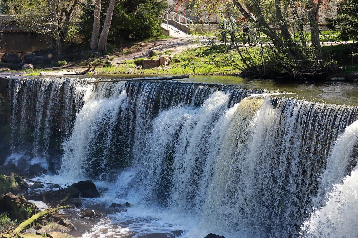 Keila waterfall near Tallinn, Estonia with powerful cascading water in spring