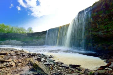 Jägala Waterfall in spring with high water level