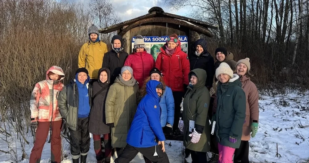 The Tallinn Day Trip team gathered at the Mahtra Bog Conservation Area on a sunny winter day