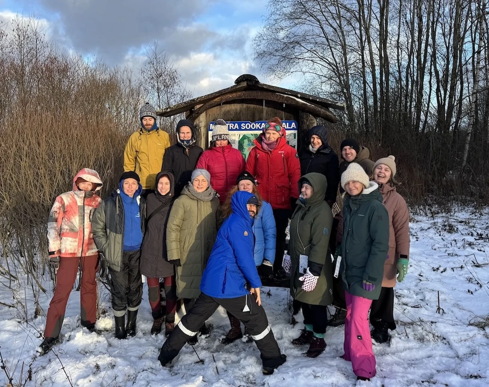 The Tallinn Day Trip team gathered at the Mahtra Bog Conservation Area on a sunny winter day